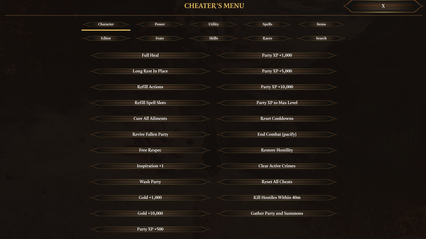 23 of the cheats available in Baldur's Gate 3 cheaters menu.