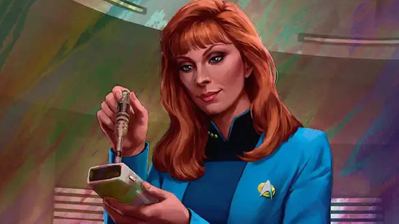 A close-up image of Dr.Beverly Crusher from the Star Trek MTG set.