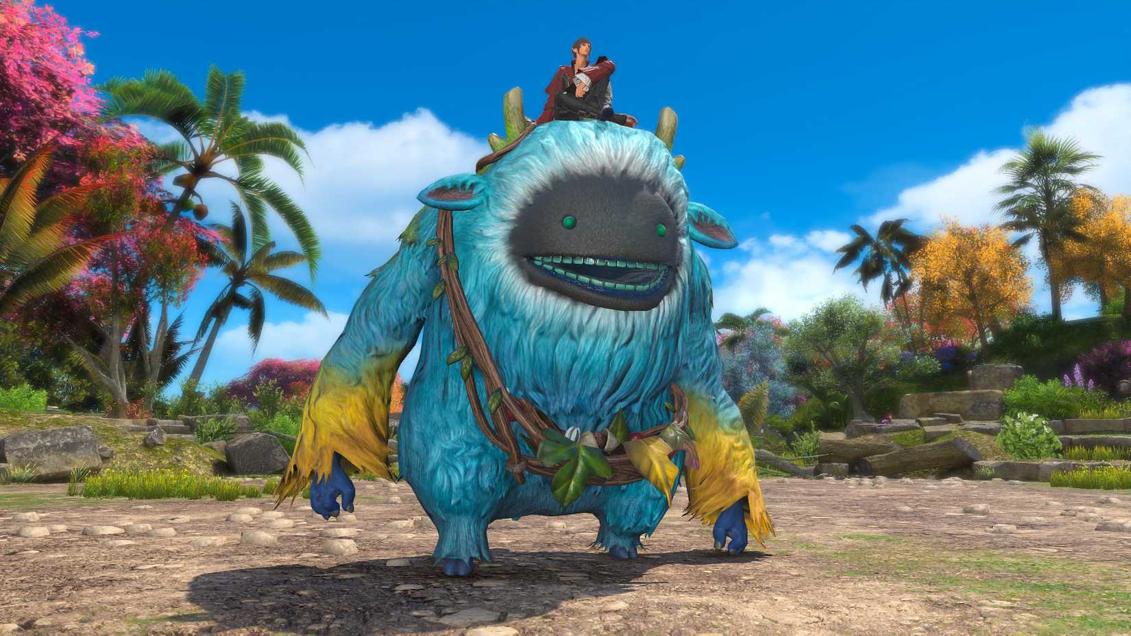 A player on the Uolon mount in Final Fantasy 14.