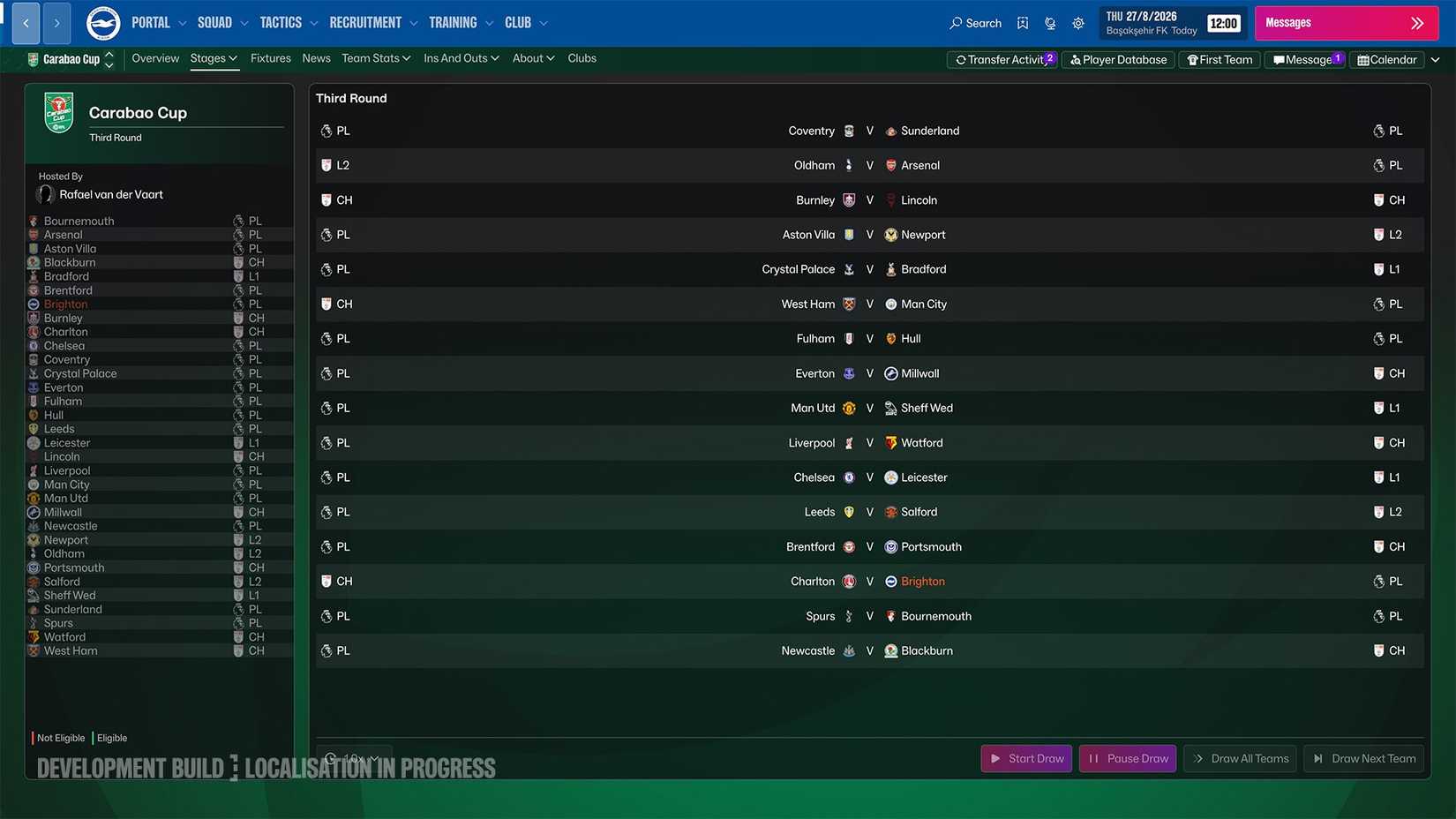 An image of a cup draw taking place in football manager 27.