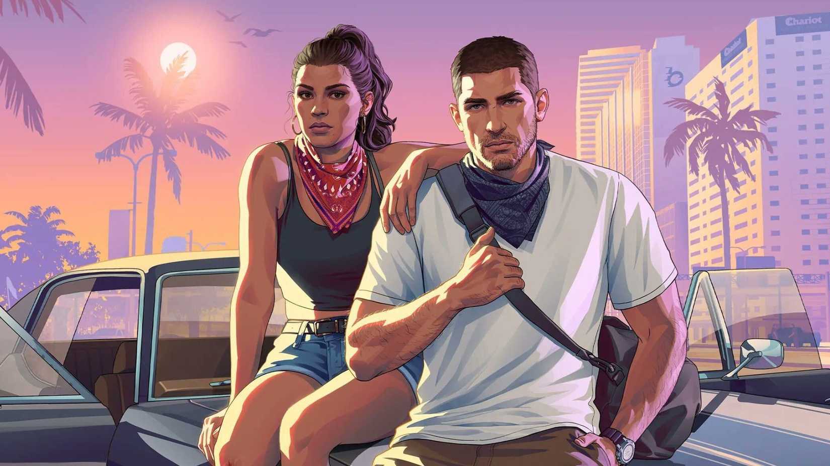 Jason and Lucia in new key art for Grand Theft Auto 6: The Album.