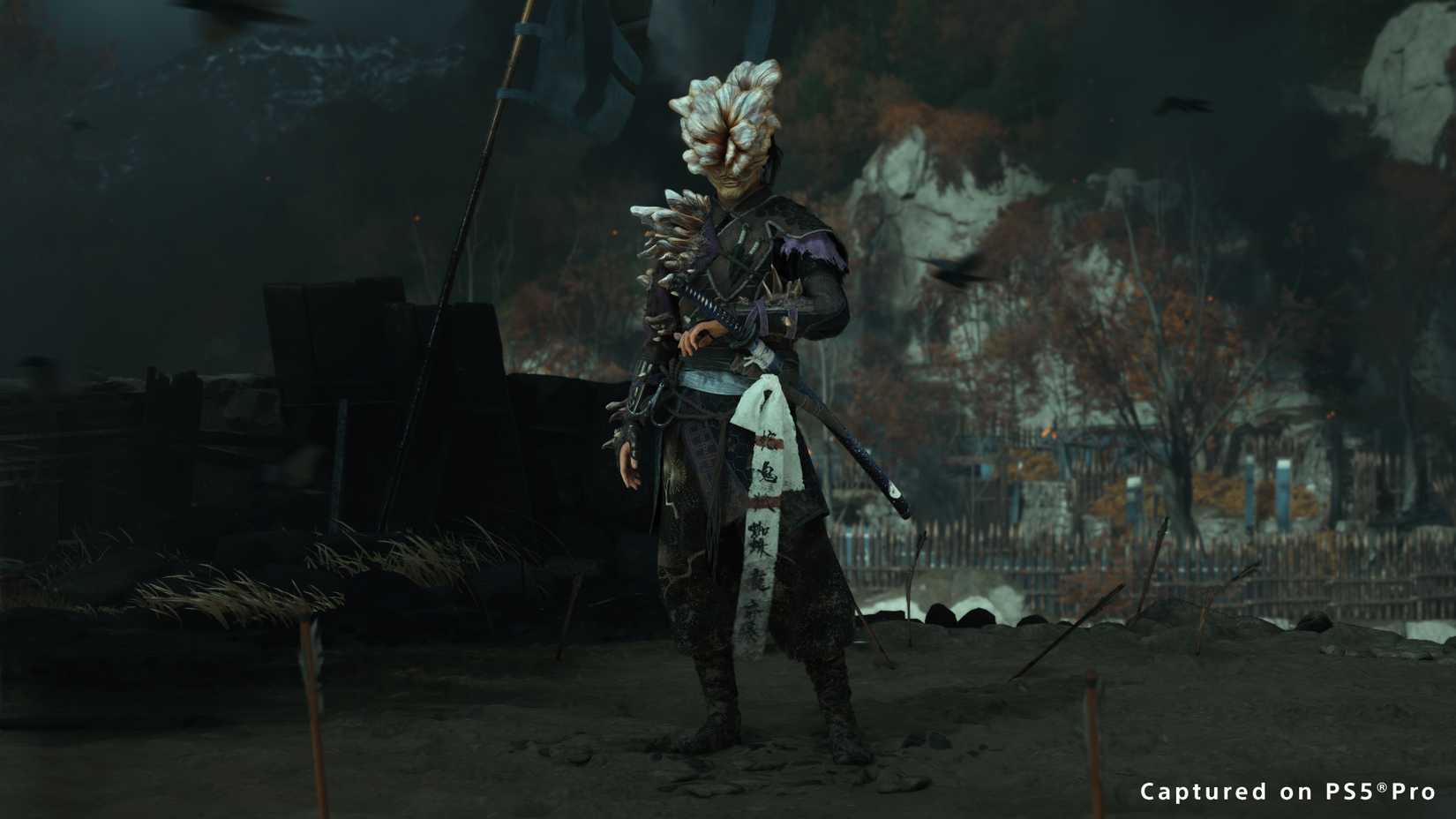 atsu wearing clicker armor in ghost of yotei.