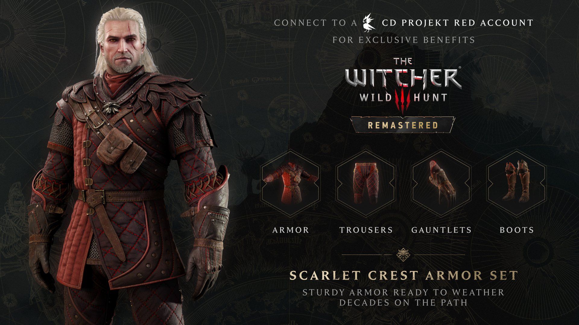 Witcher 3 remastered scarlet crest armor set.