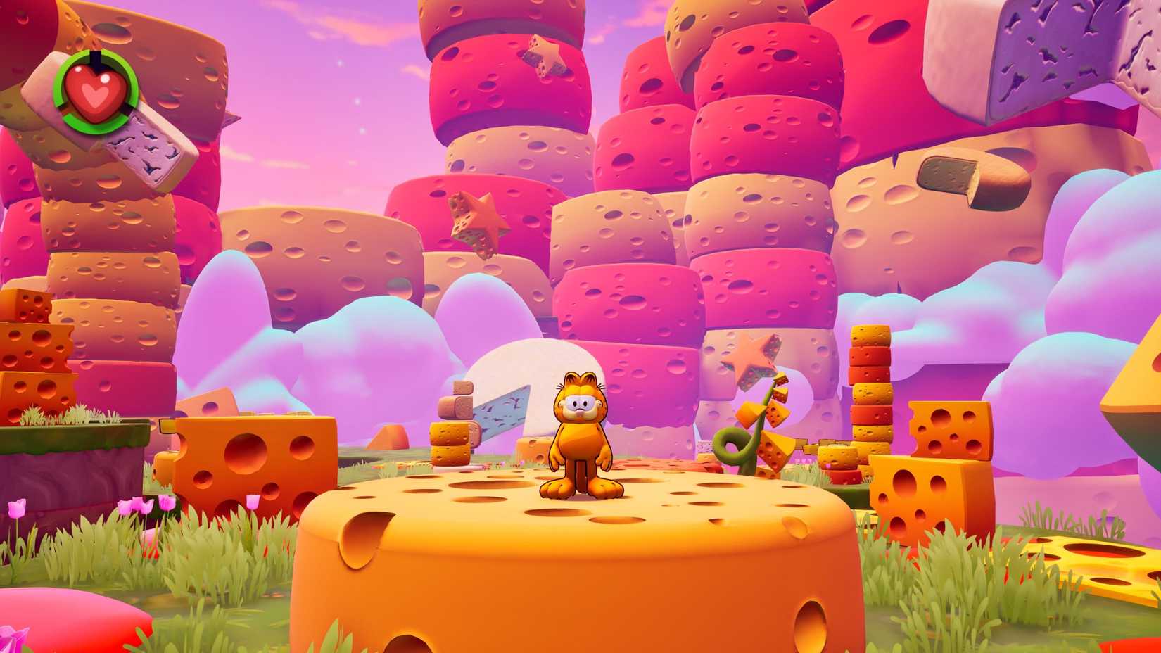 Garfield in a cheese world in Garfield: Escape From Monday.
