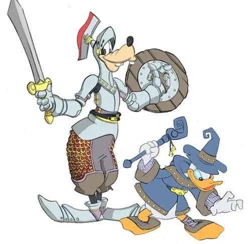 Concept art for Donald and Goofy in the first Kingdom Hearts.