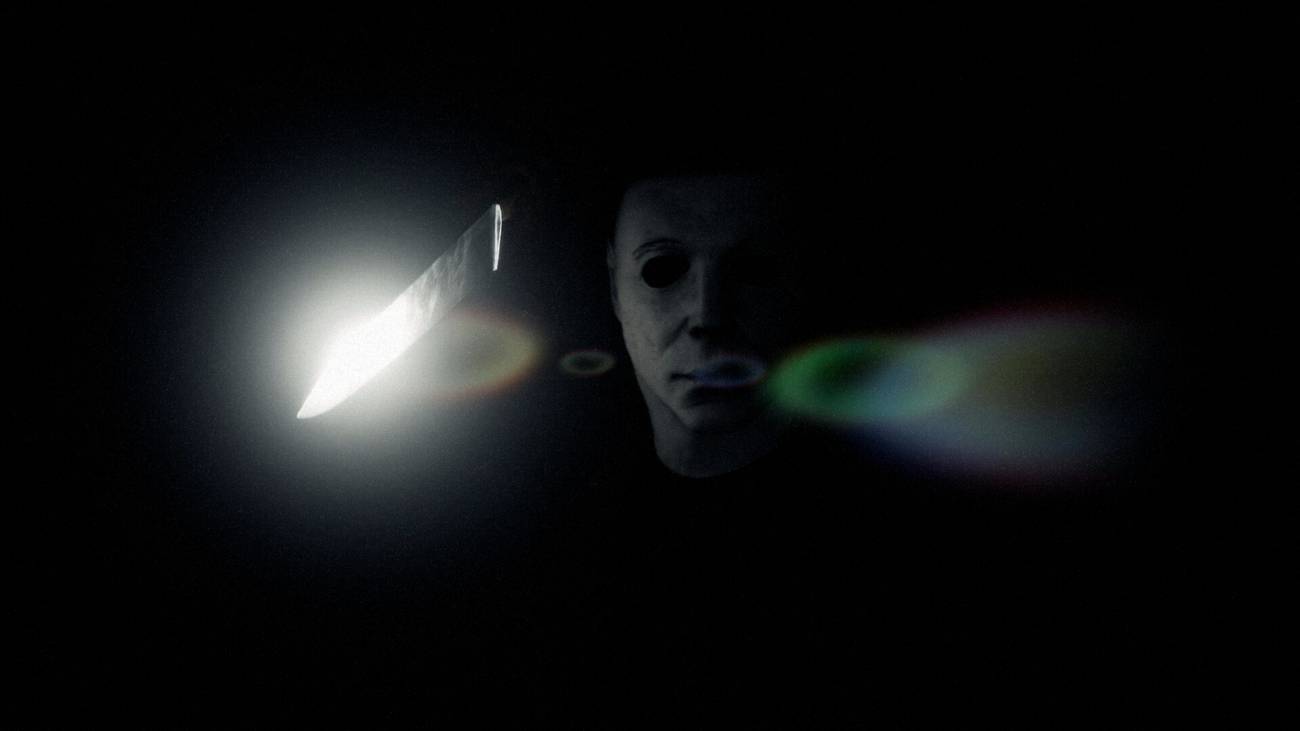 Michael holding a knife in Halloween.