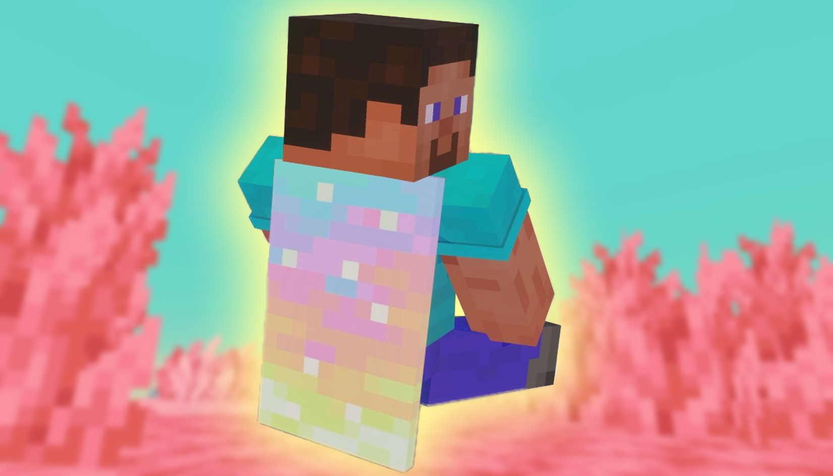 Steve from Minecraft wearing the Aurora Cape.