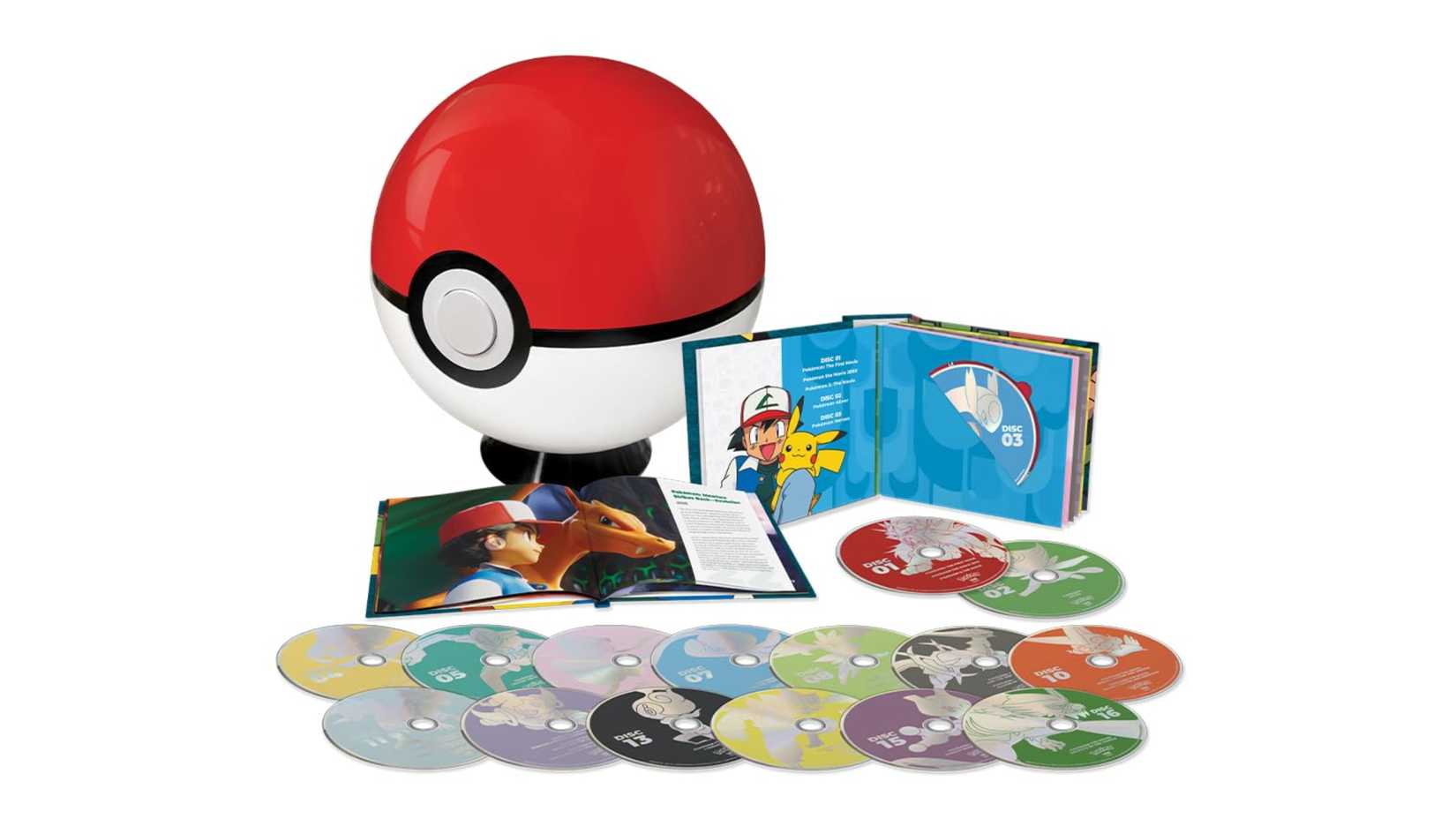 pokemon movie poke ball collector case with discs and artbook.