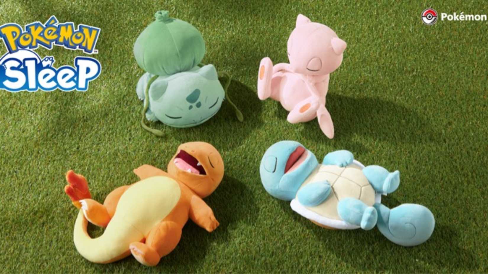 sleeping bulbasaur charmander squirtle and mew pokemon sleep plushes.