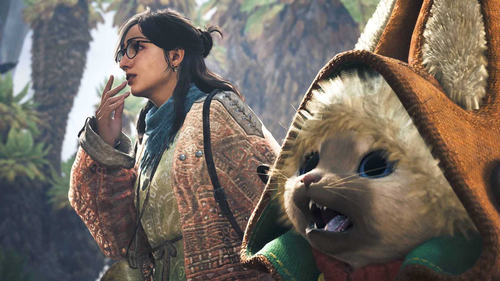 Monster Hunter Wilds Ascendance Alma and Palico next to each other.