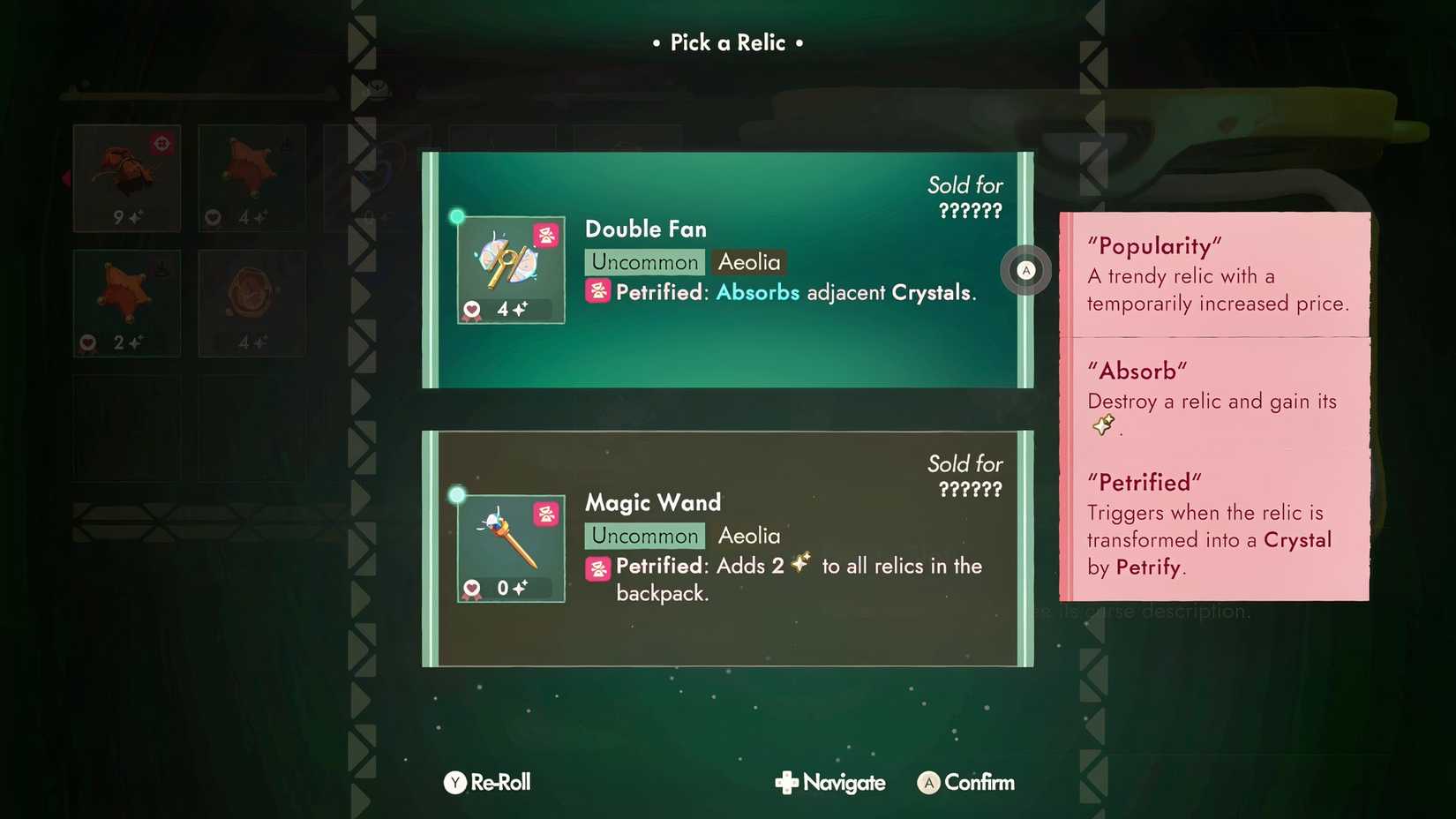 Curses highlighted in the backpack inventory in Moonlighter 2 The Endless Vault.