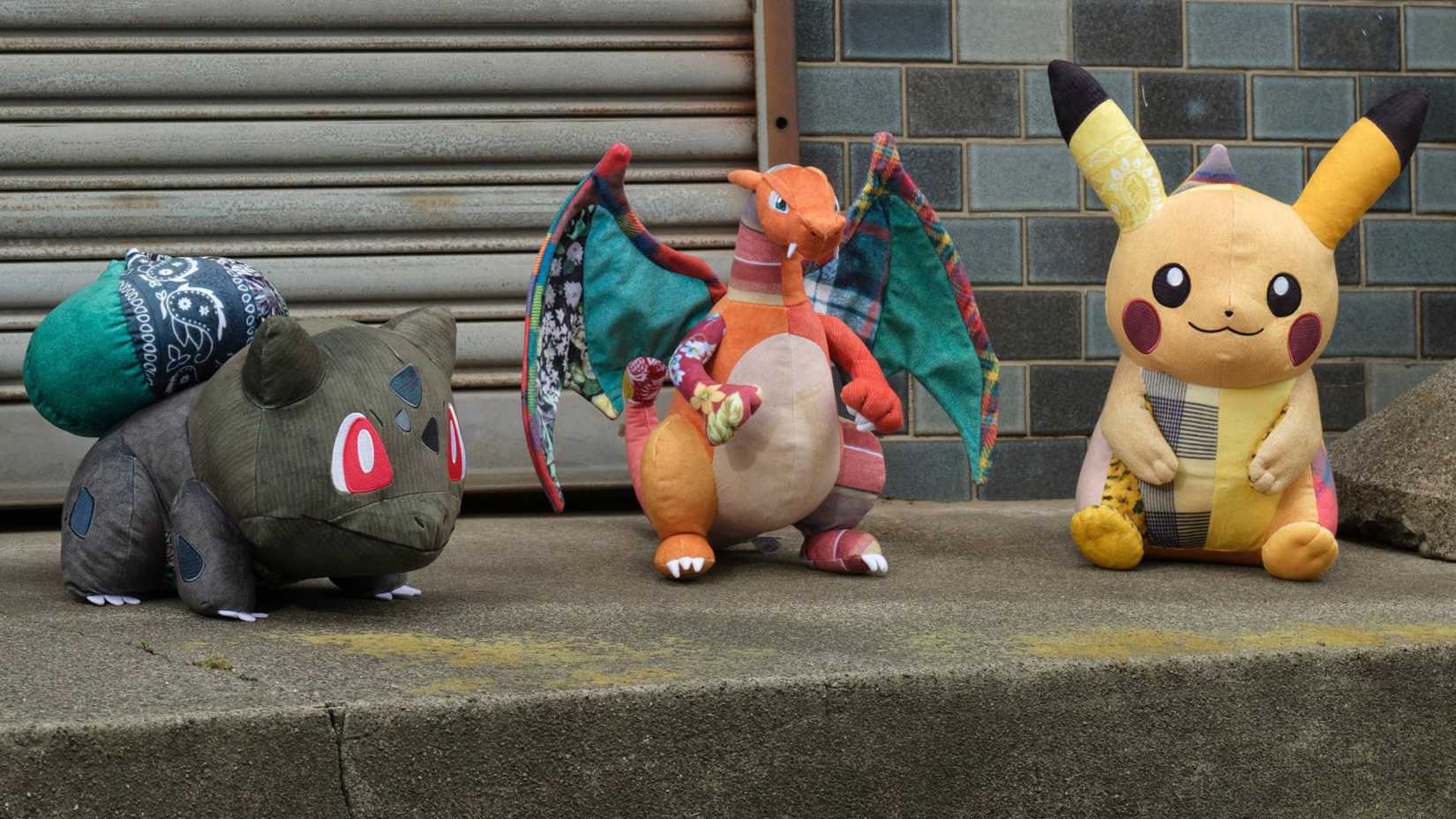 bulbasaur charizard and pikachu pokemon x sean wotherspoon plushes.