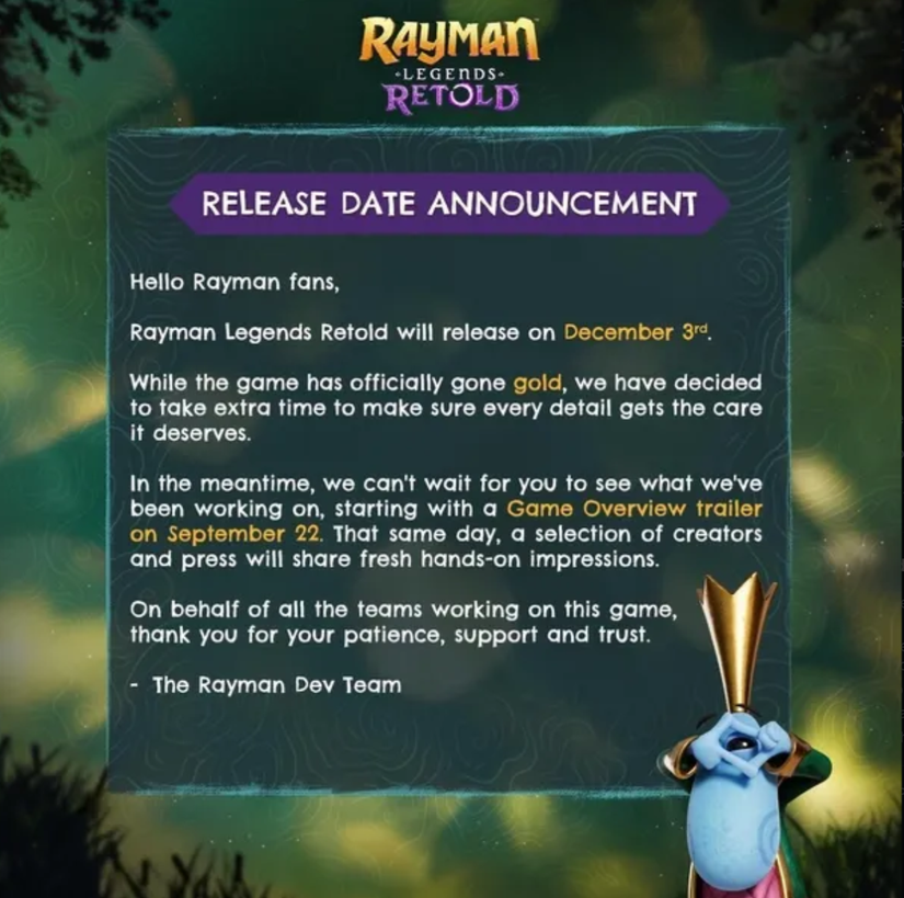 Rayman Legends Retold has been delayed, despite the game officially going gold