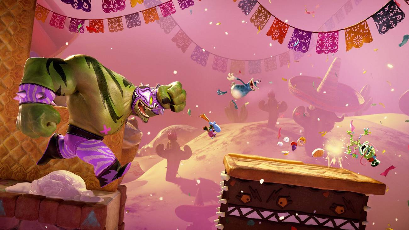 The Lucha Libre Get Away level in Rayman Legends Retold.