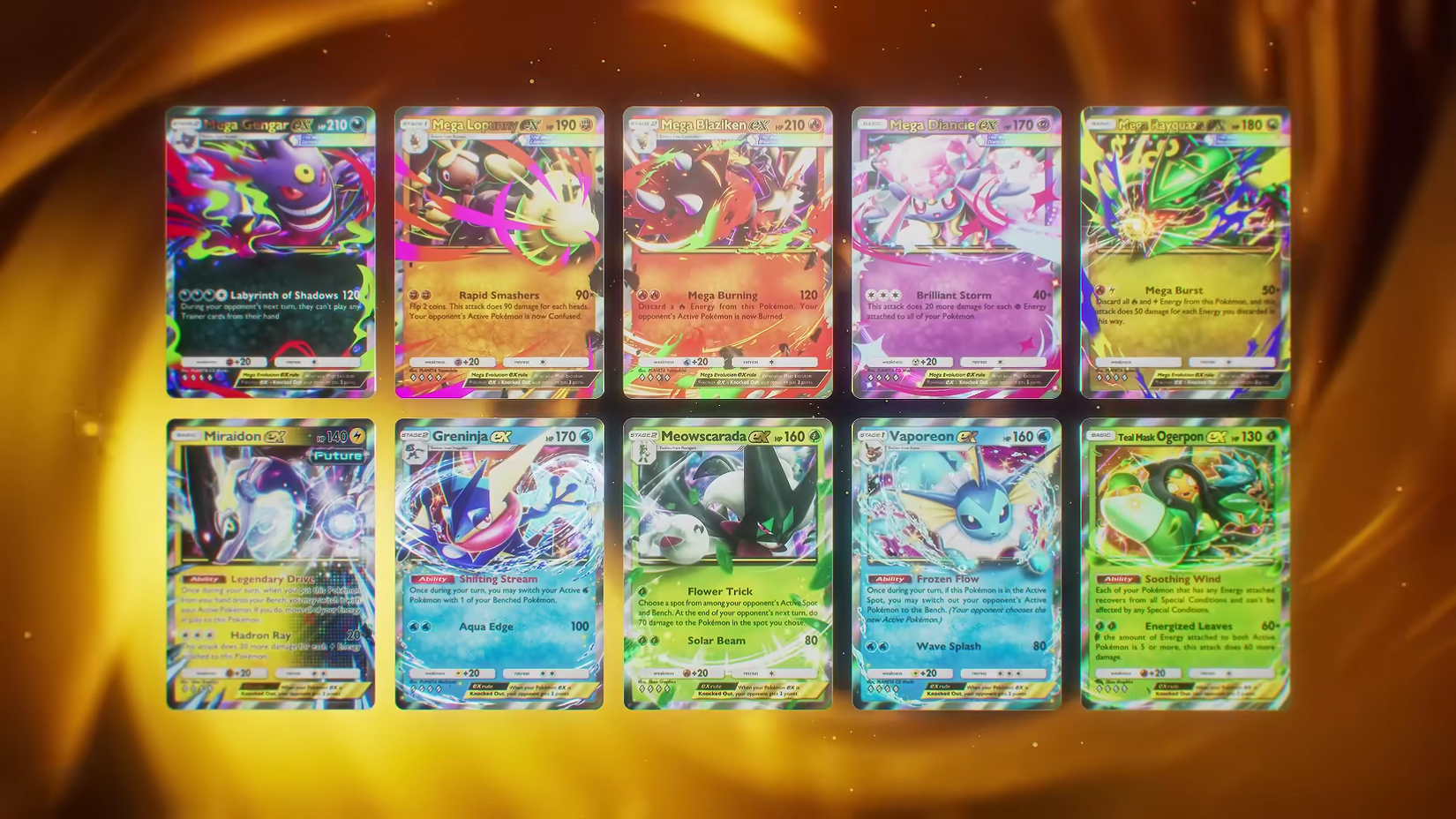 four diamond ex cards from the pokemon tcg pocket deluxe pack mega set.