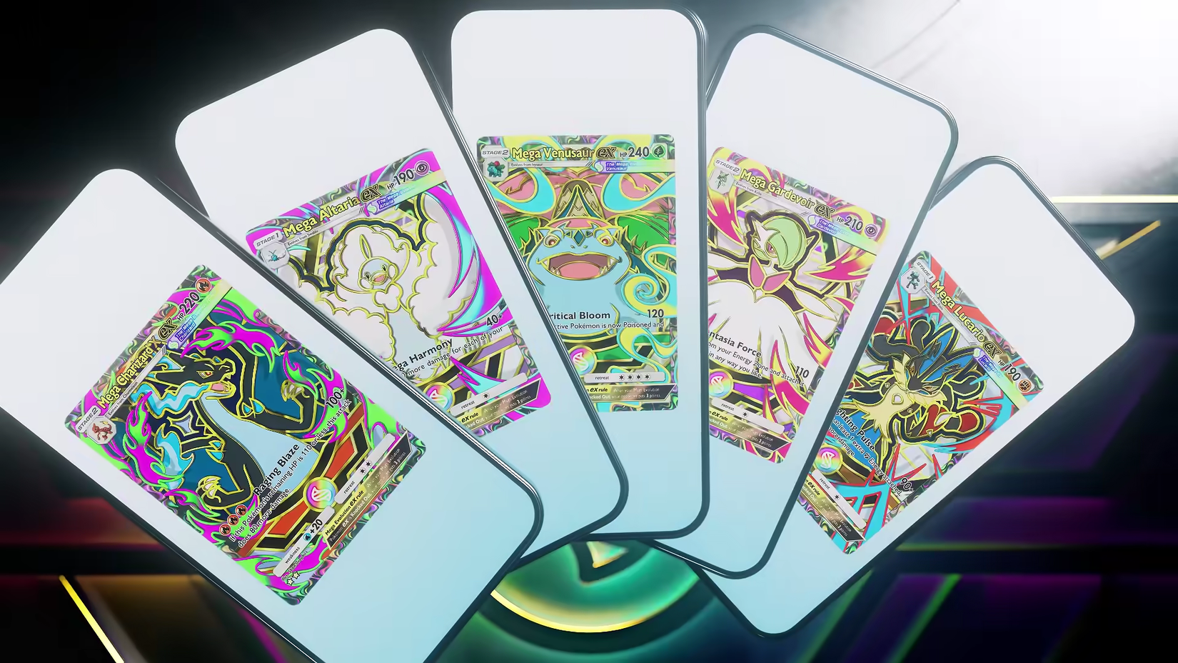 two star cards from the pokemon tcg pocket deluxe pack mega set.