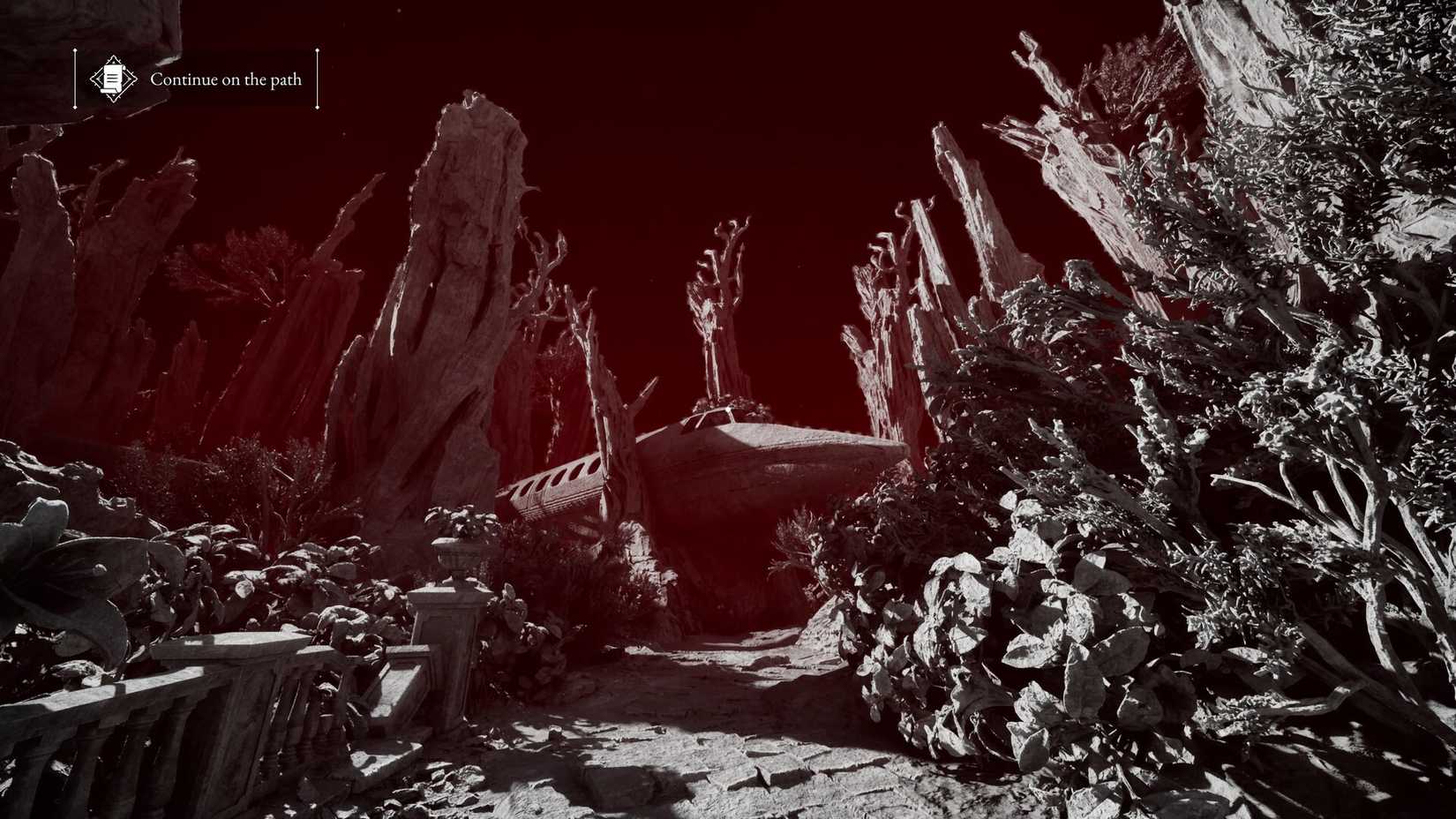 Dante's Bloodline walking through hell in front of a plane.