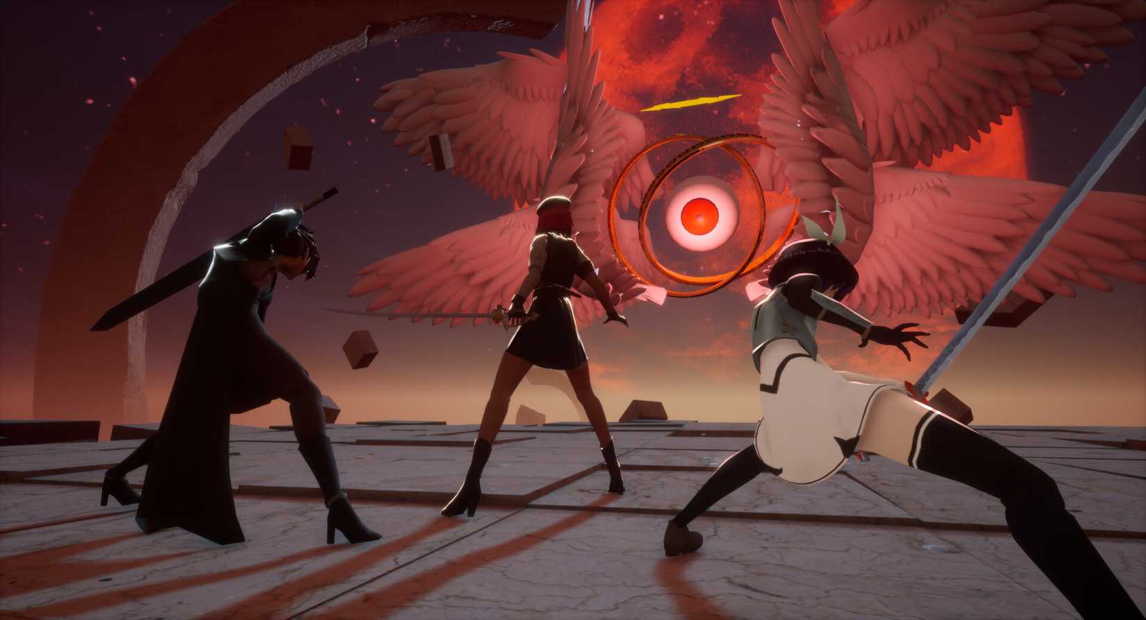 Kernel Hearts characters standing prepared to fight a boss.