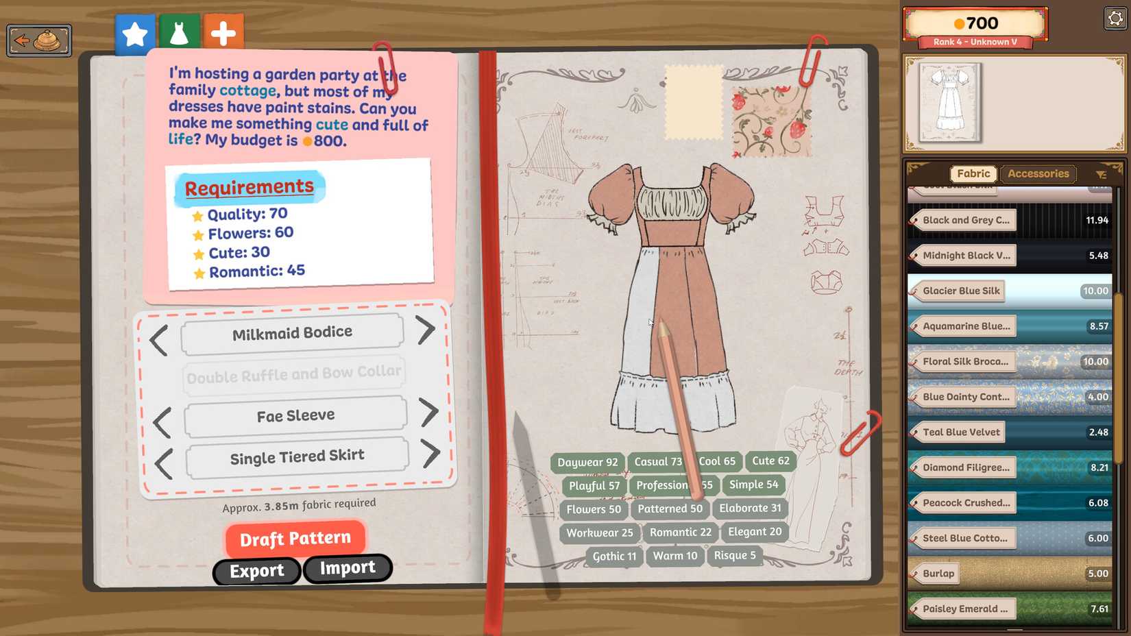 Dressmaker Gameplay Screenshot of customization options.