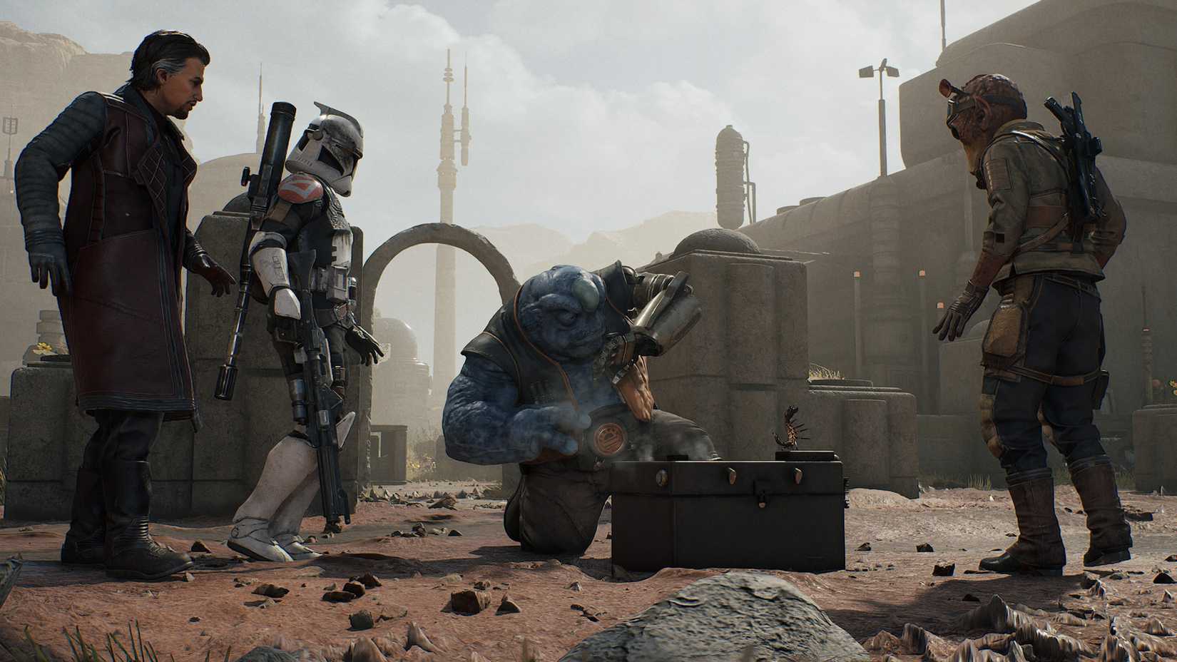 Star Wars Zero Company characters recoilling from a bug.