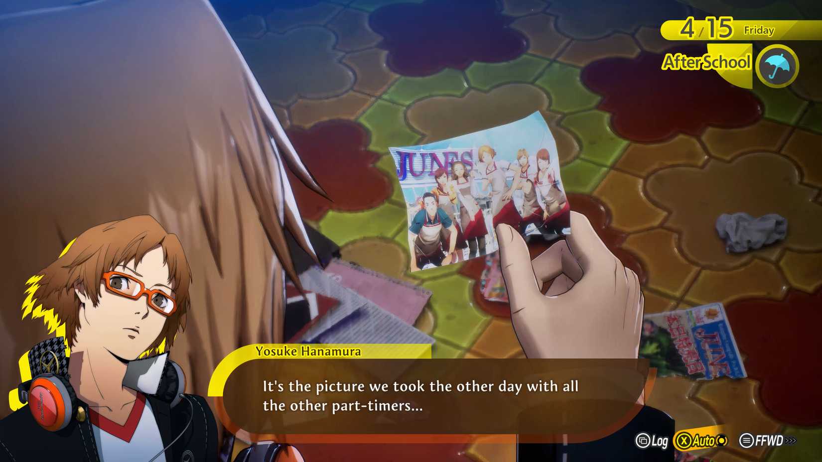 Yosuke finding a photo in a dungeon in Persona 4 Revival.