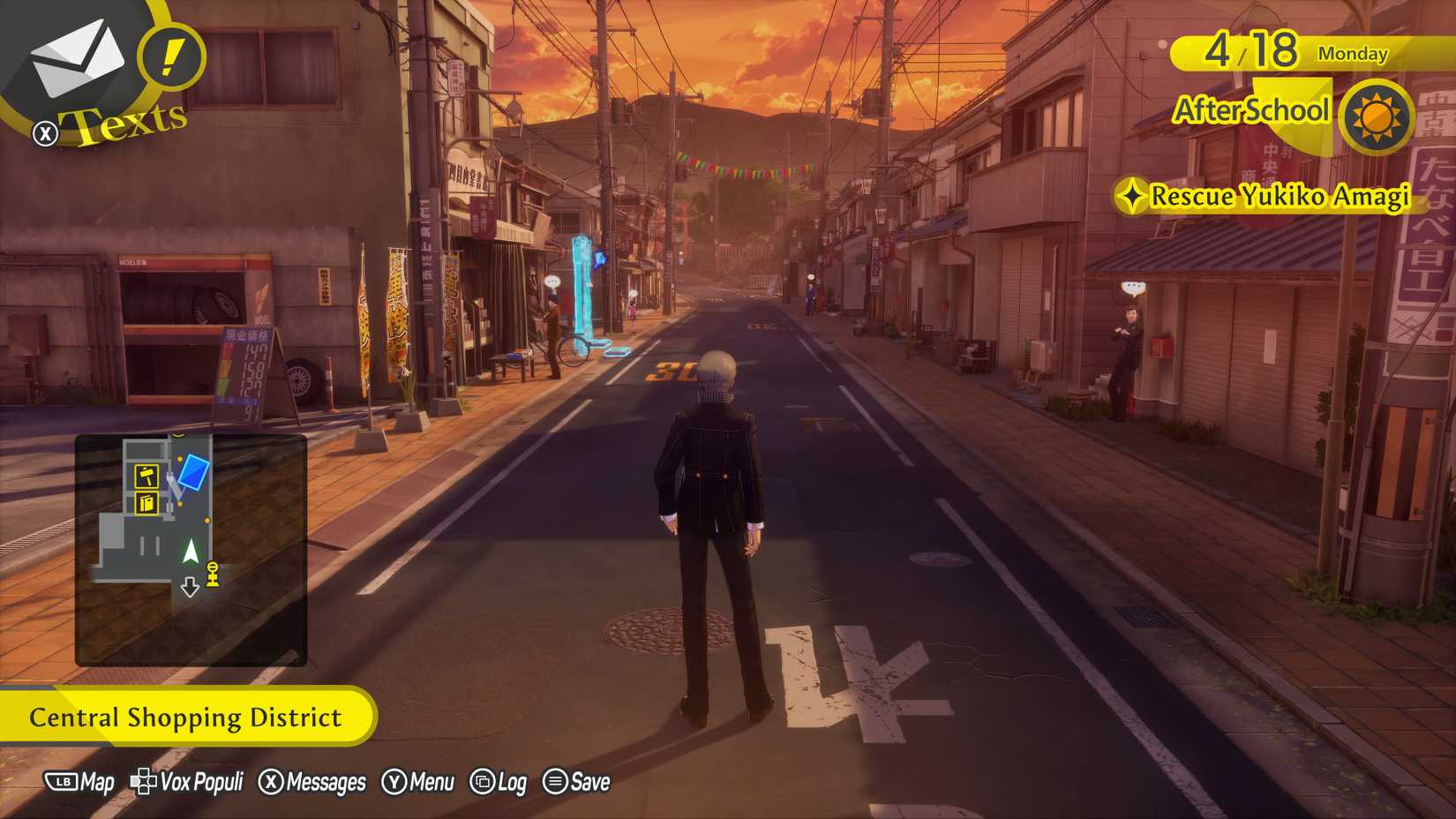 Yu standing in the street in Persona 4 Revival.