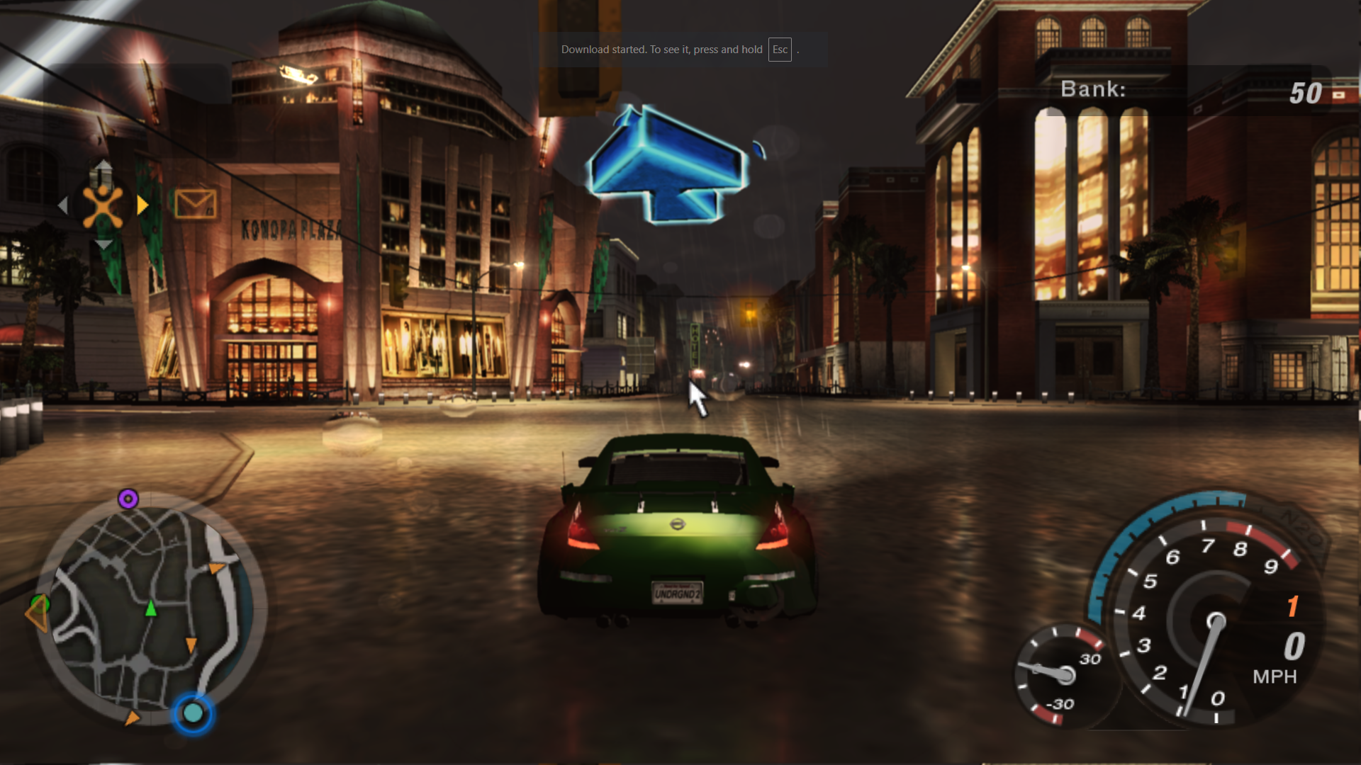 Green Nissan 350Z in Bayview in the browser version of Need for Speed: Underground 2