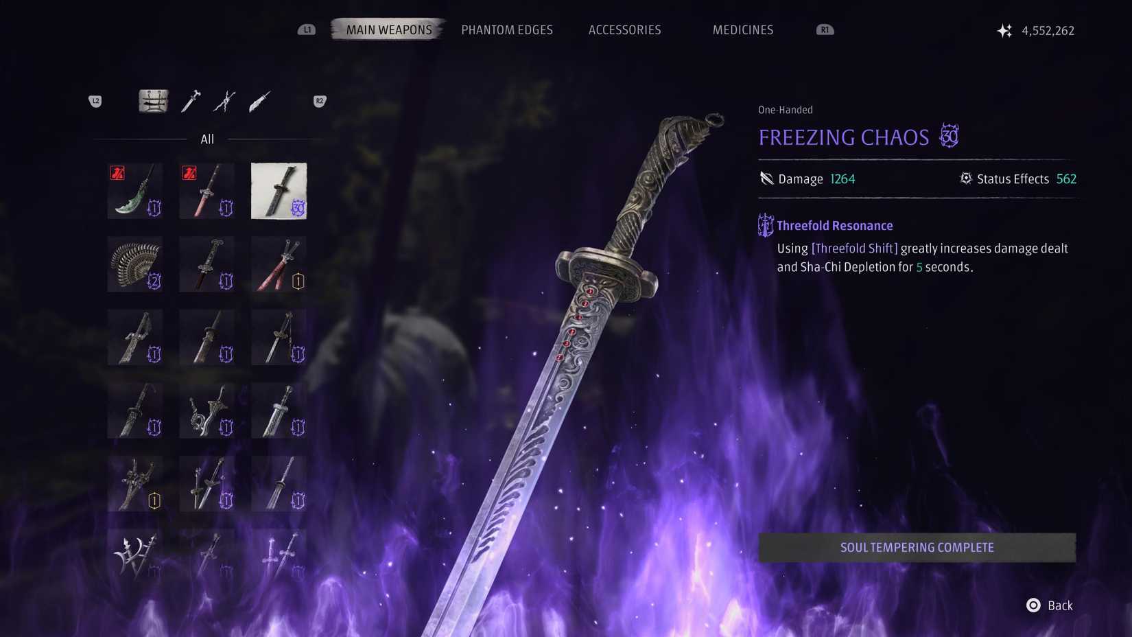 Schermata di potenziamento di Freezing Chaos in Phantom Blade Zero