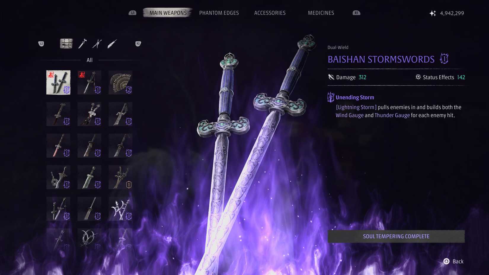 Guida a Phantom Blade Zero: le migliori armi secondo TheGamer e KeenGamer 12 Schermata di potenziamento delle Baishan Stormswords in Phantom Blade Zero