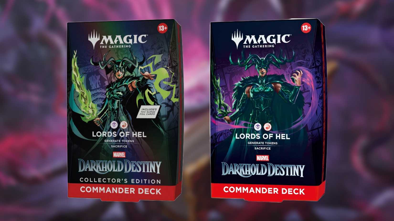 Both boxes of the Lords of Hel MTG Commander precon.