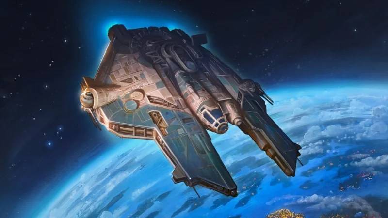 Star wars Tyro Squadron Adventures spaceship flying over a blue planet.