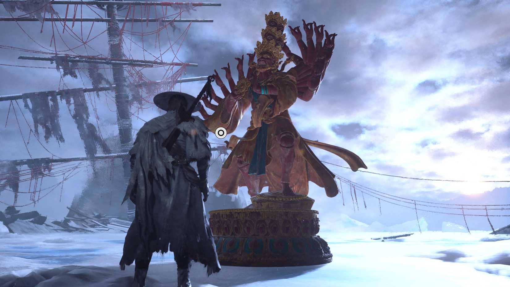Soul davanti a una statua importante in Phantom Blade Zero