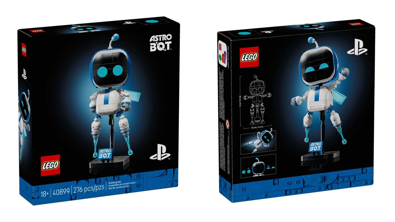 front and back of the lego astro bot box.