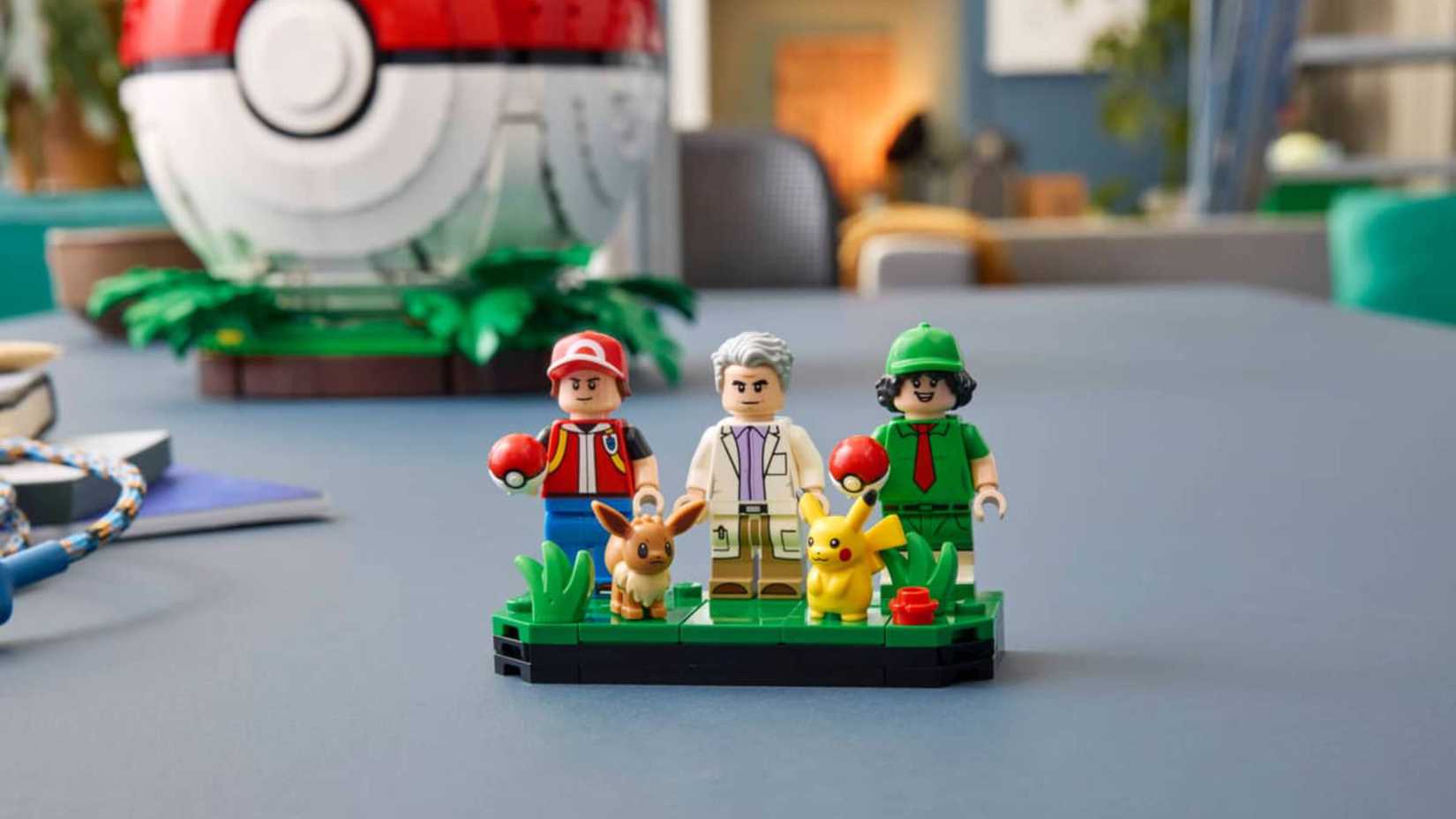 red oak picnicker eevee and pikachu lego minifigures.