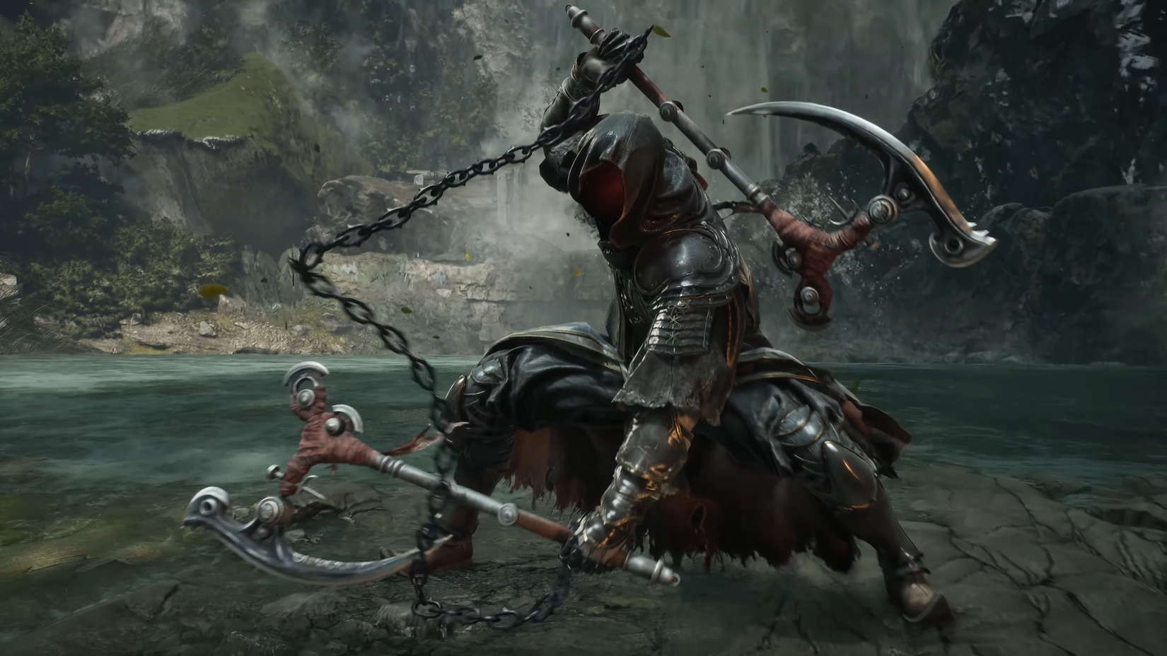 Guida a Phantom Blade Zero: come ottenere la Puppet Tongue Key per l'Alloyed Scythe Blade 3 Il boss The Hunt con in mano la Hunter's Chain Sickle in Phantom Blade Zero