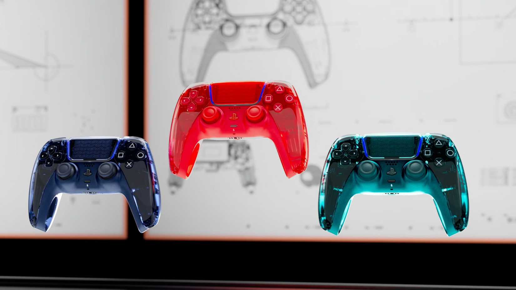 The new transparent Prism collection of PS5 DualSense controllers.