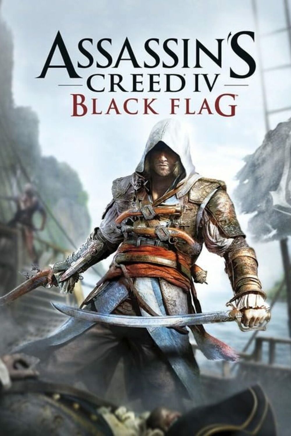 Arte promocional de Assassin's Creed IV: Black Flag com navios piratas.