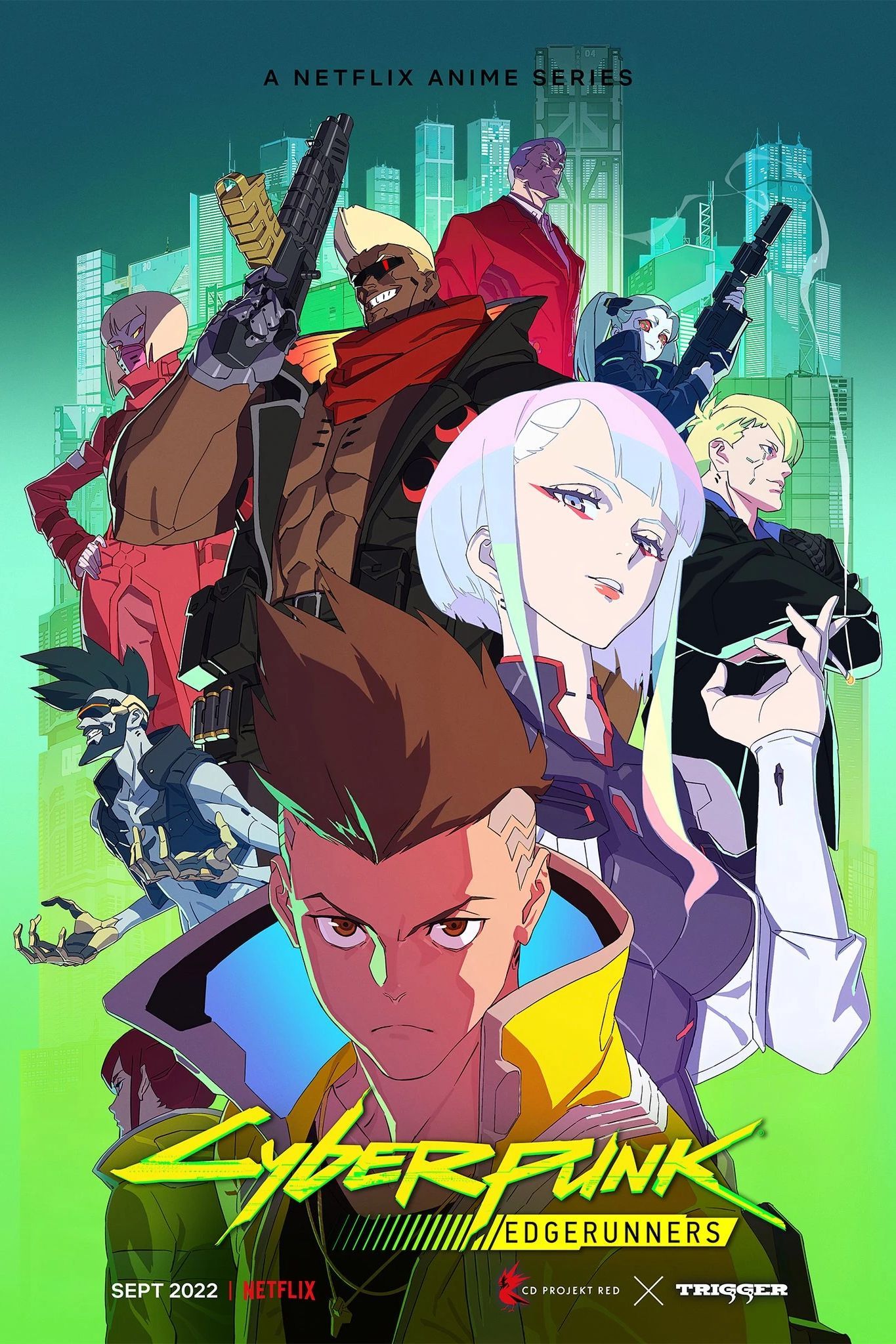 Pôster oficial da série animada Cyberpunk: Edgerunners.