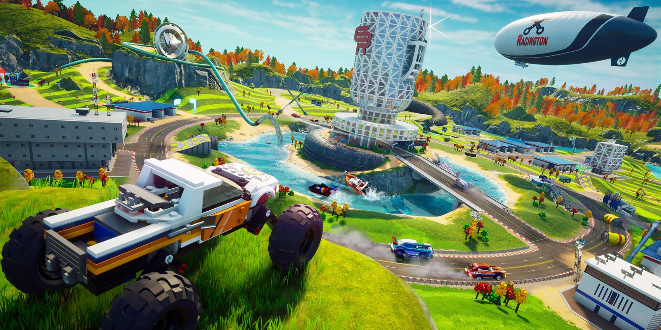 Carros de corrida no jogo Lego 2K Drive