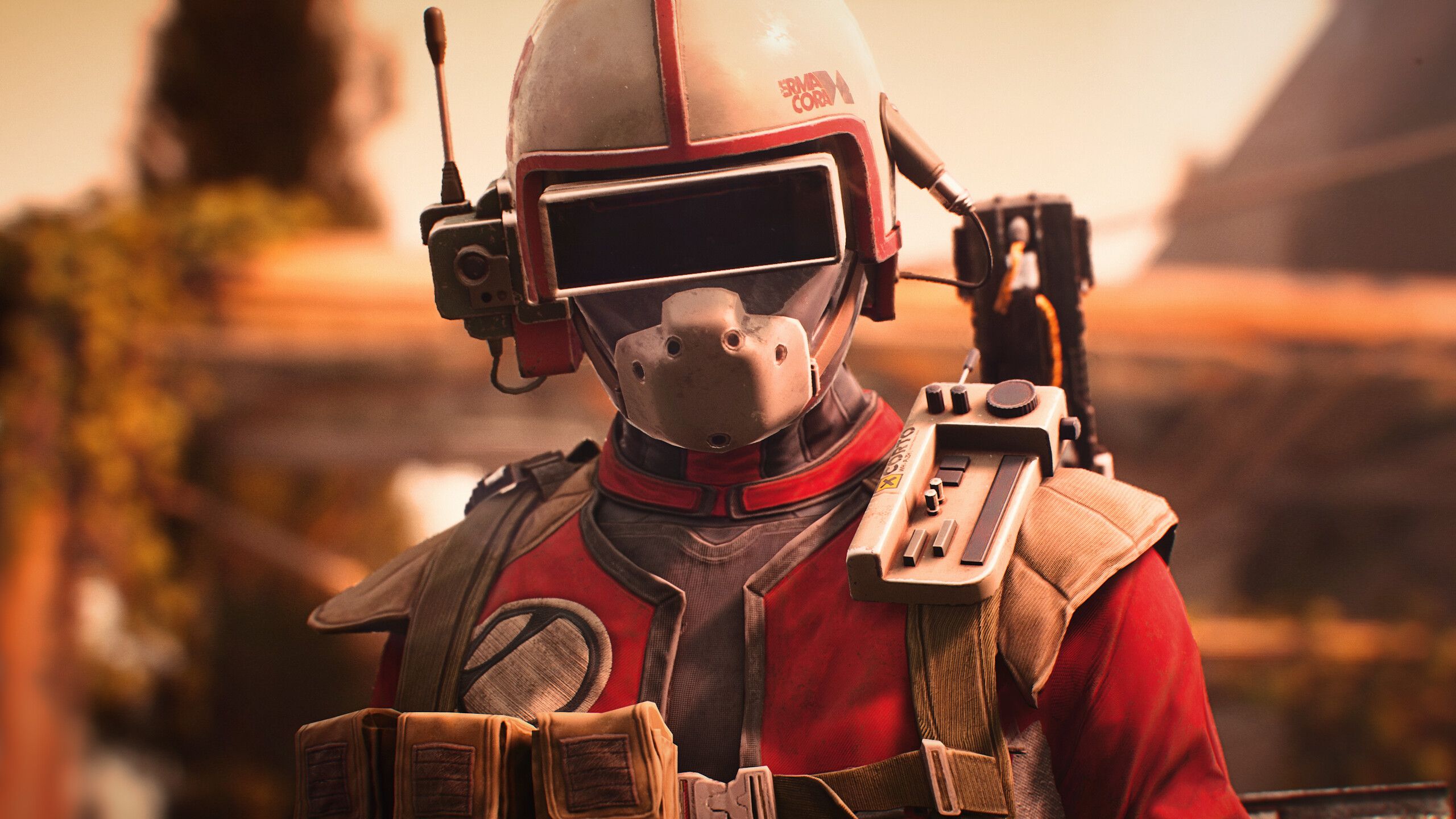 Personagem de Arc Raiders em destaque, com armas e armadura detalhada.