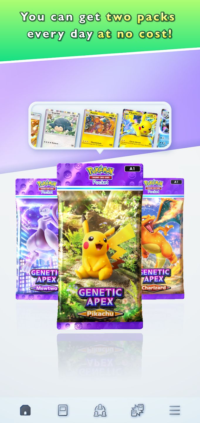 Visual de pacotes de booster do Pokémon TCG Pocket.