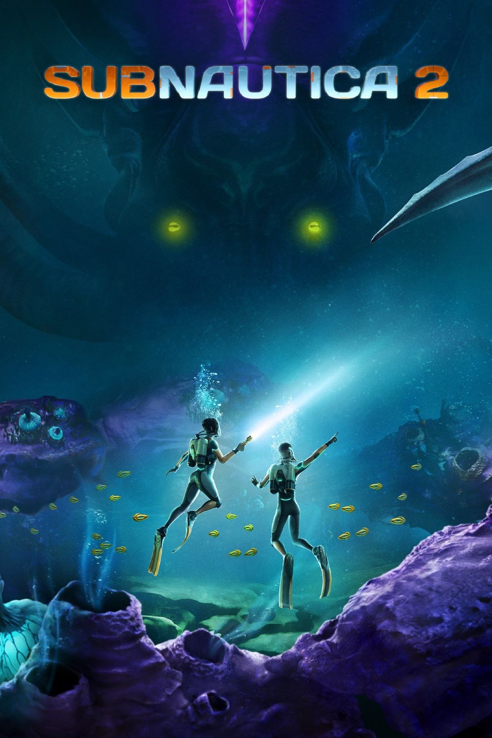 Cena de Subnautica 2 com personagem em ambiente subaquático.