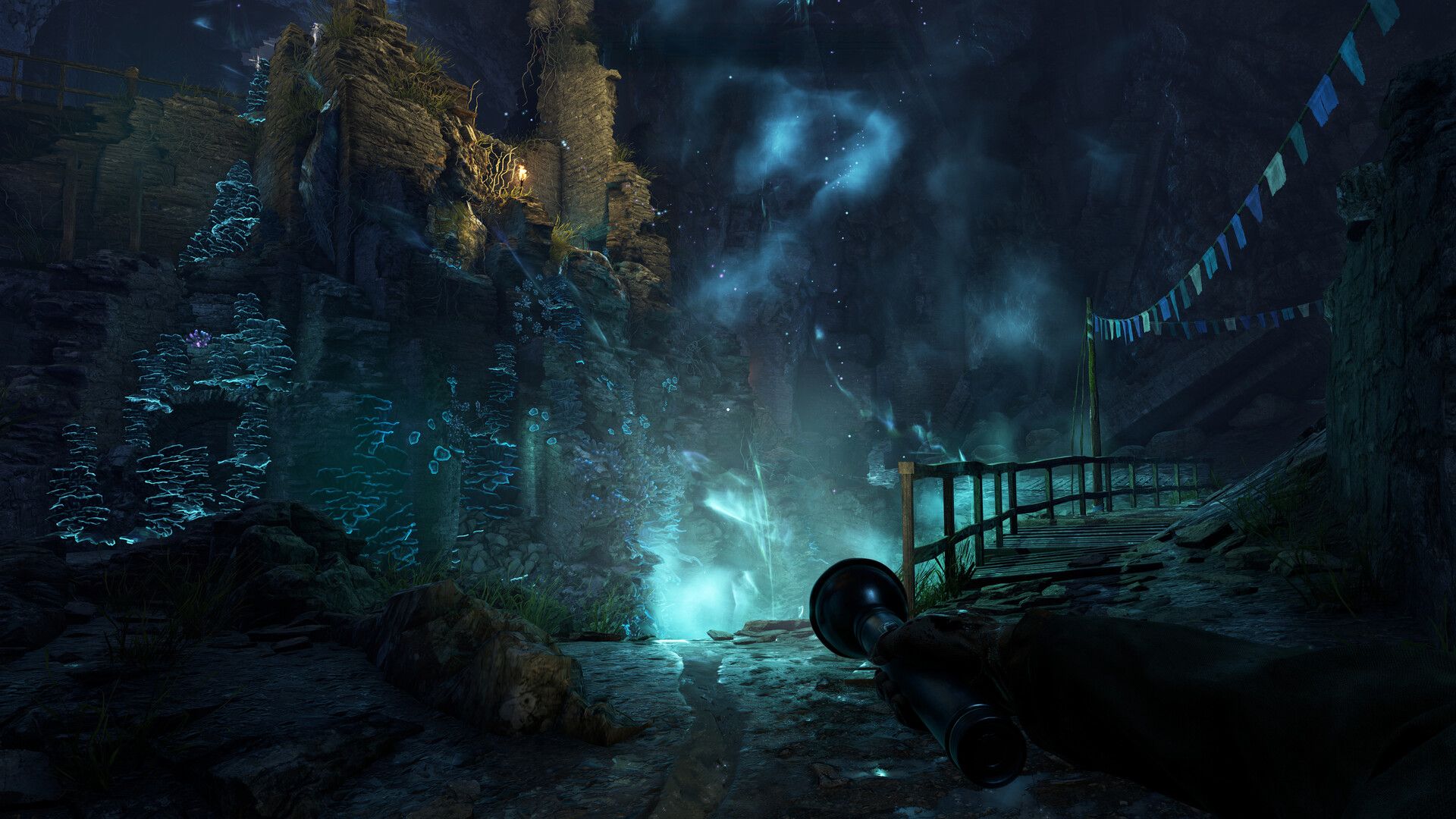Cena do jogo Atomfall com paisagem desolada.