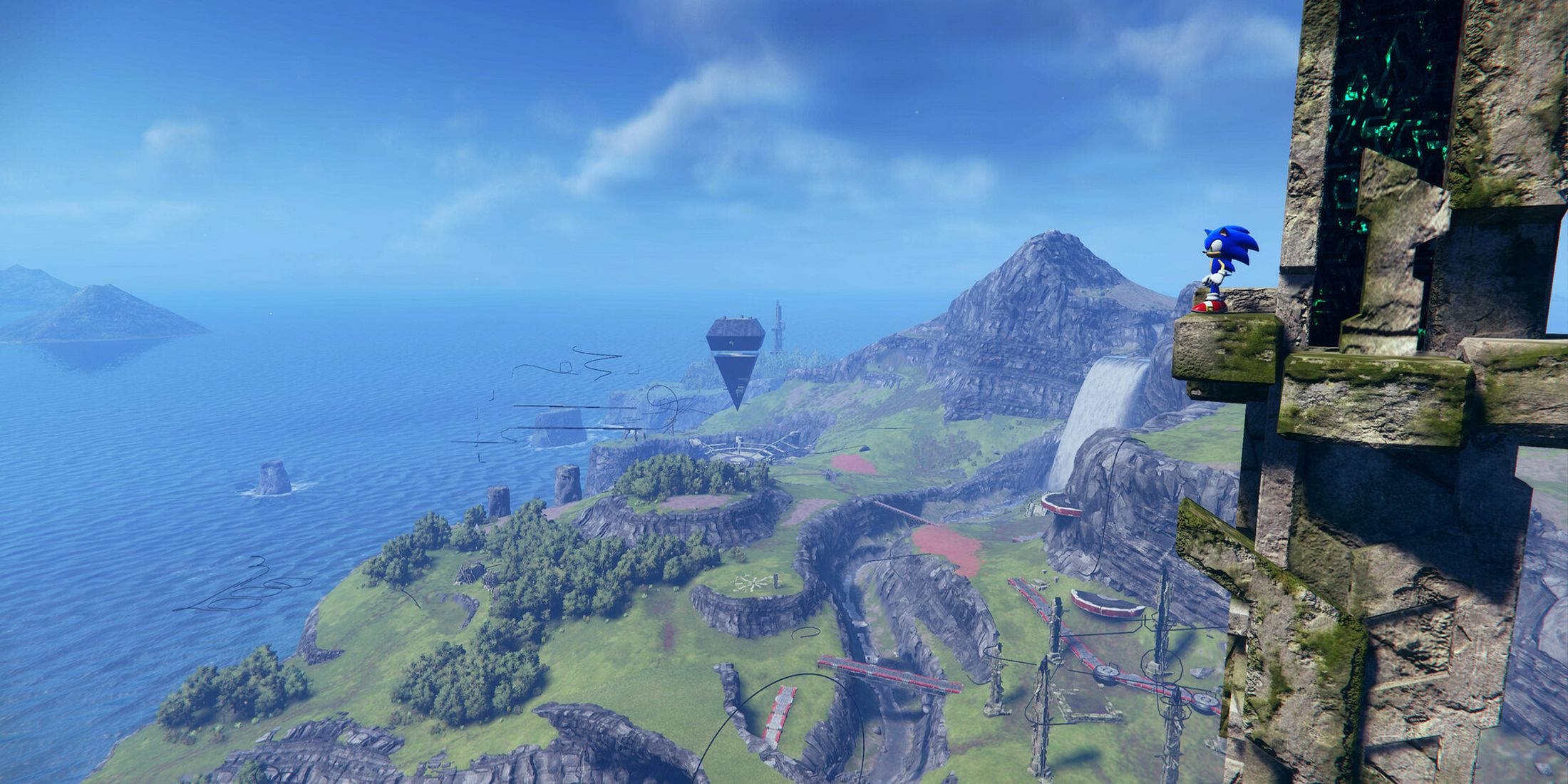 Sonic em uma torre em Sonic Frontiers