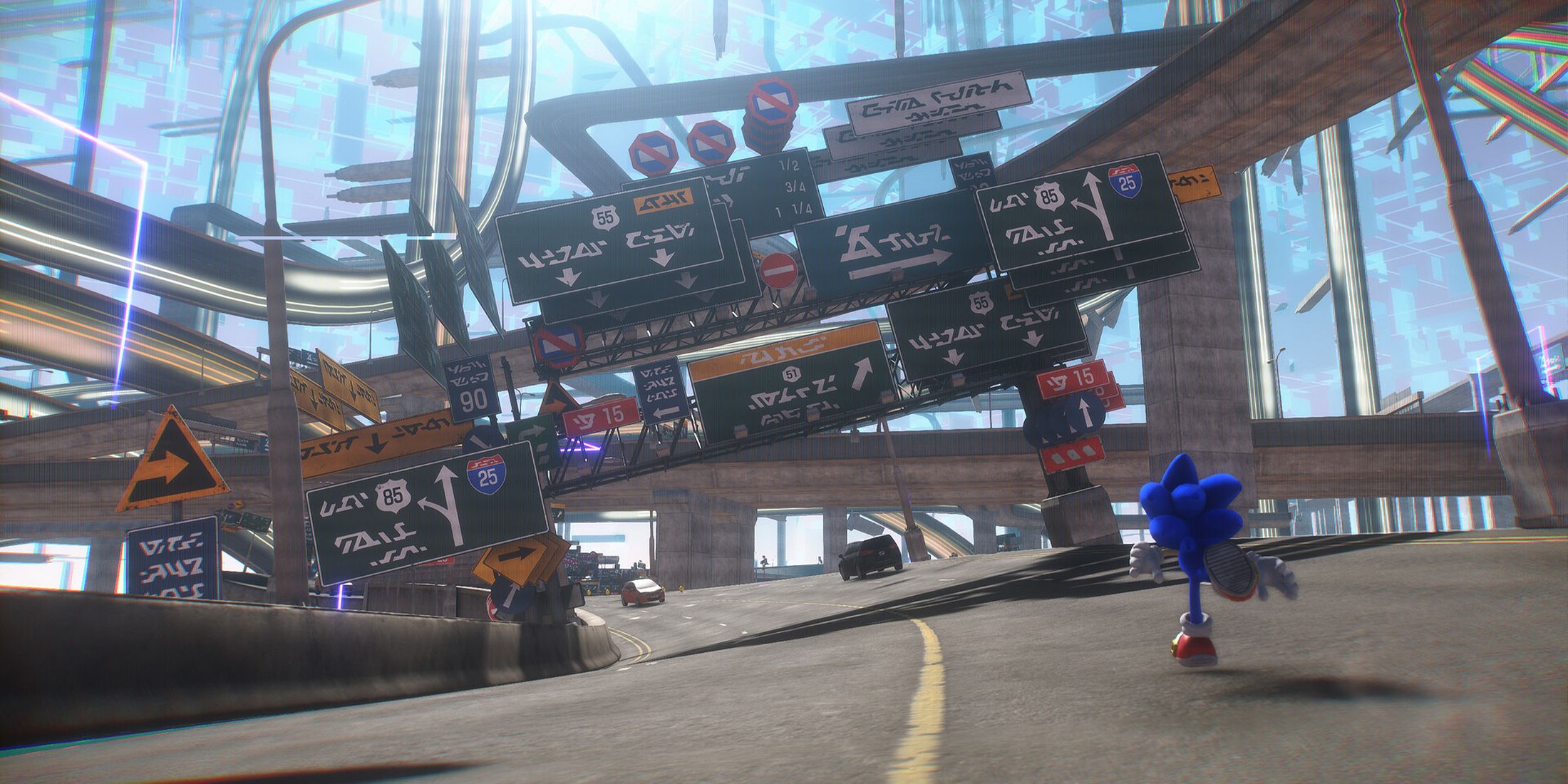 sonic running on the street in sonic frontiers