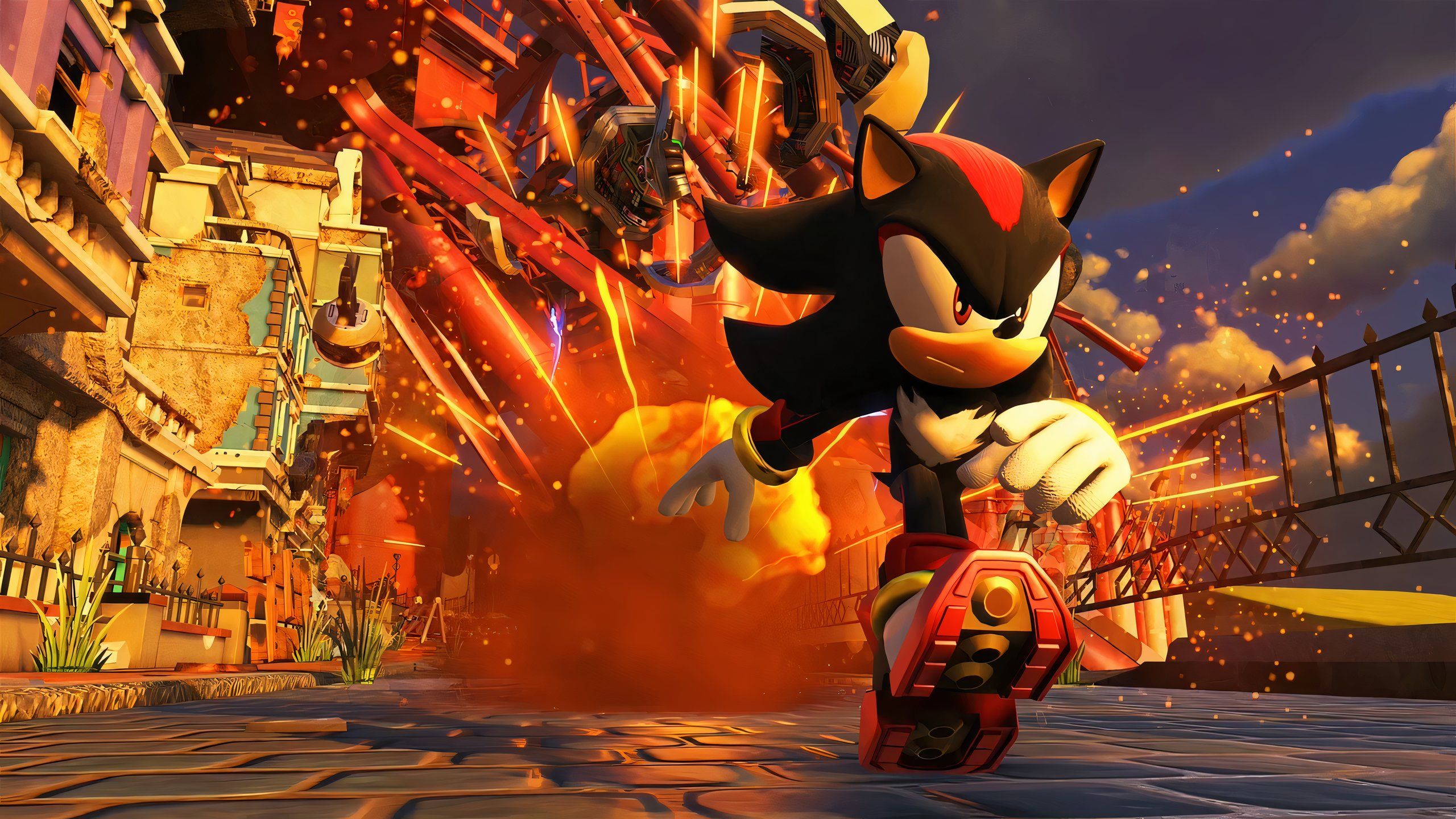Shadow the Hedgehog em ação com lasers.