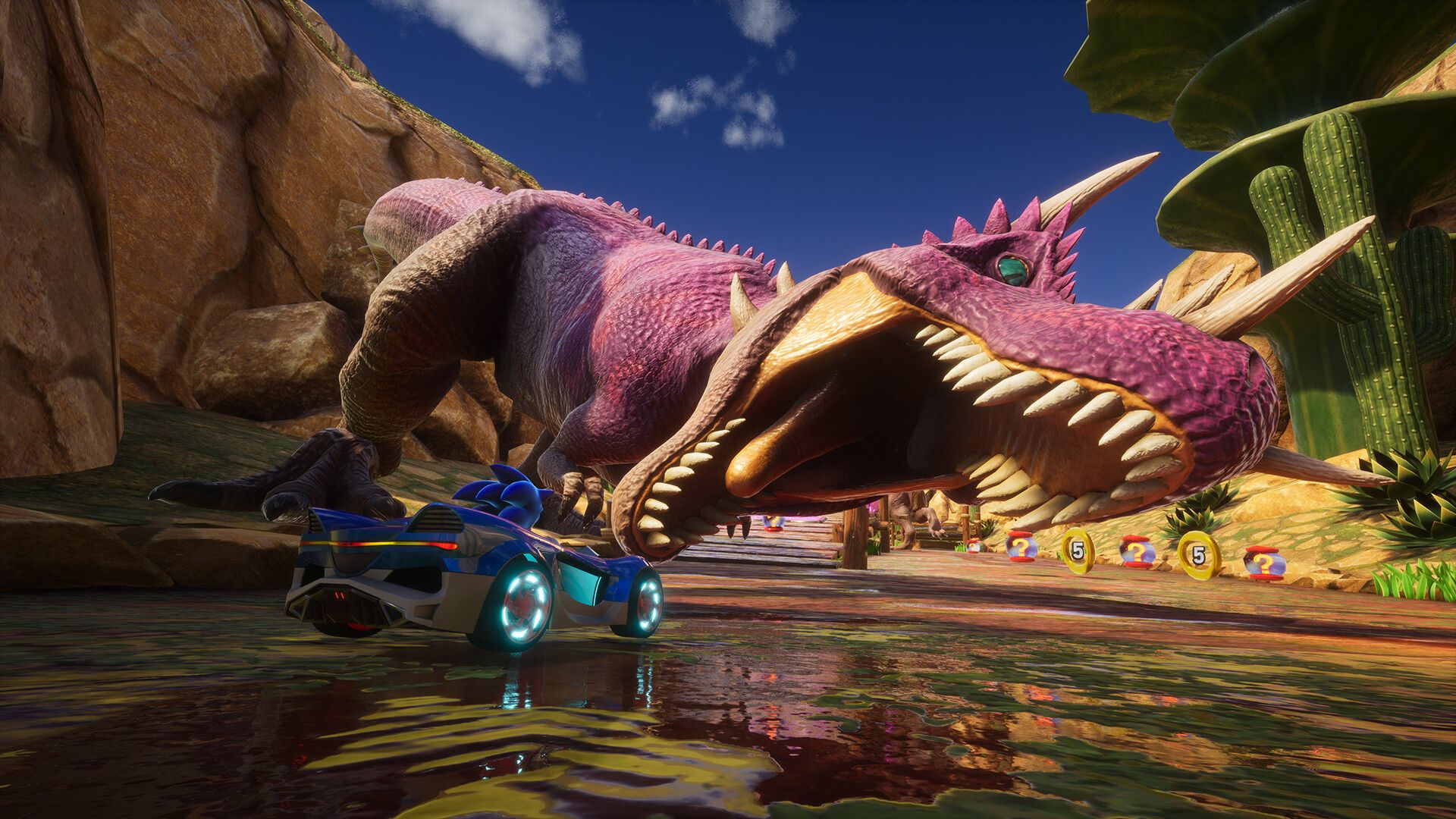 Sonic Racing: CrossWorlds - Tela de gameplay com vários carros.