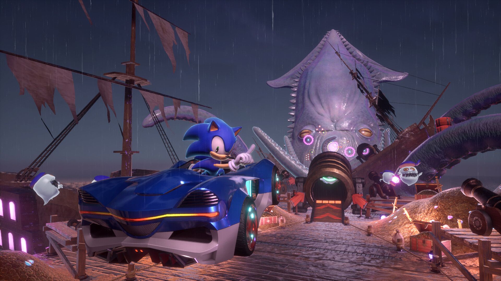 Sonic Racing: CrossWorlds - Um dos carros em alta velocidade.