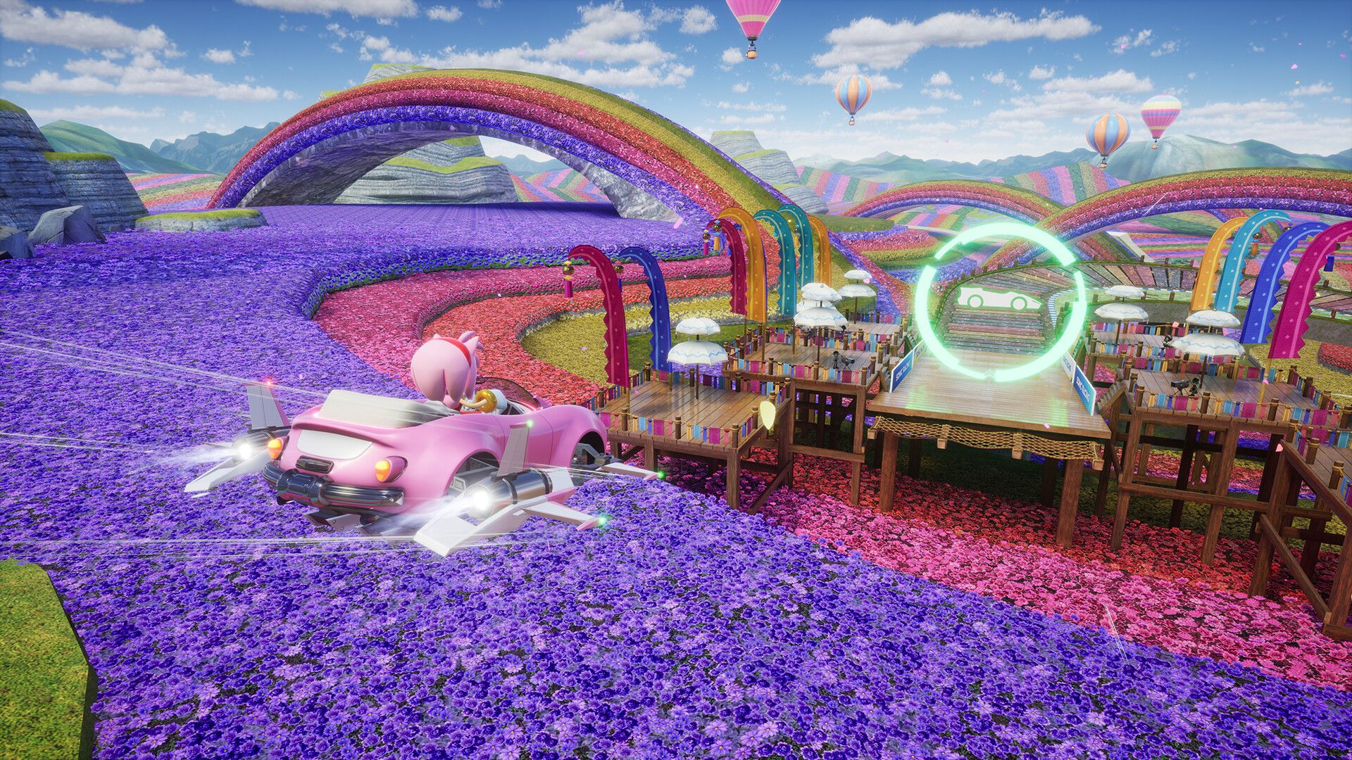 Sonic Racing: CrossWorlds - Pista com elementos futuristas.