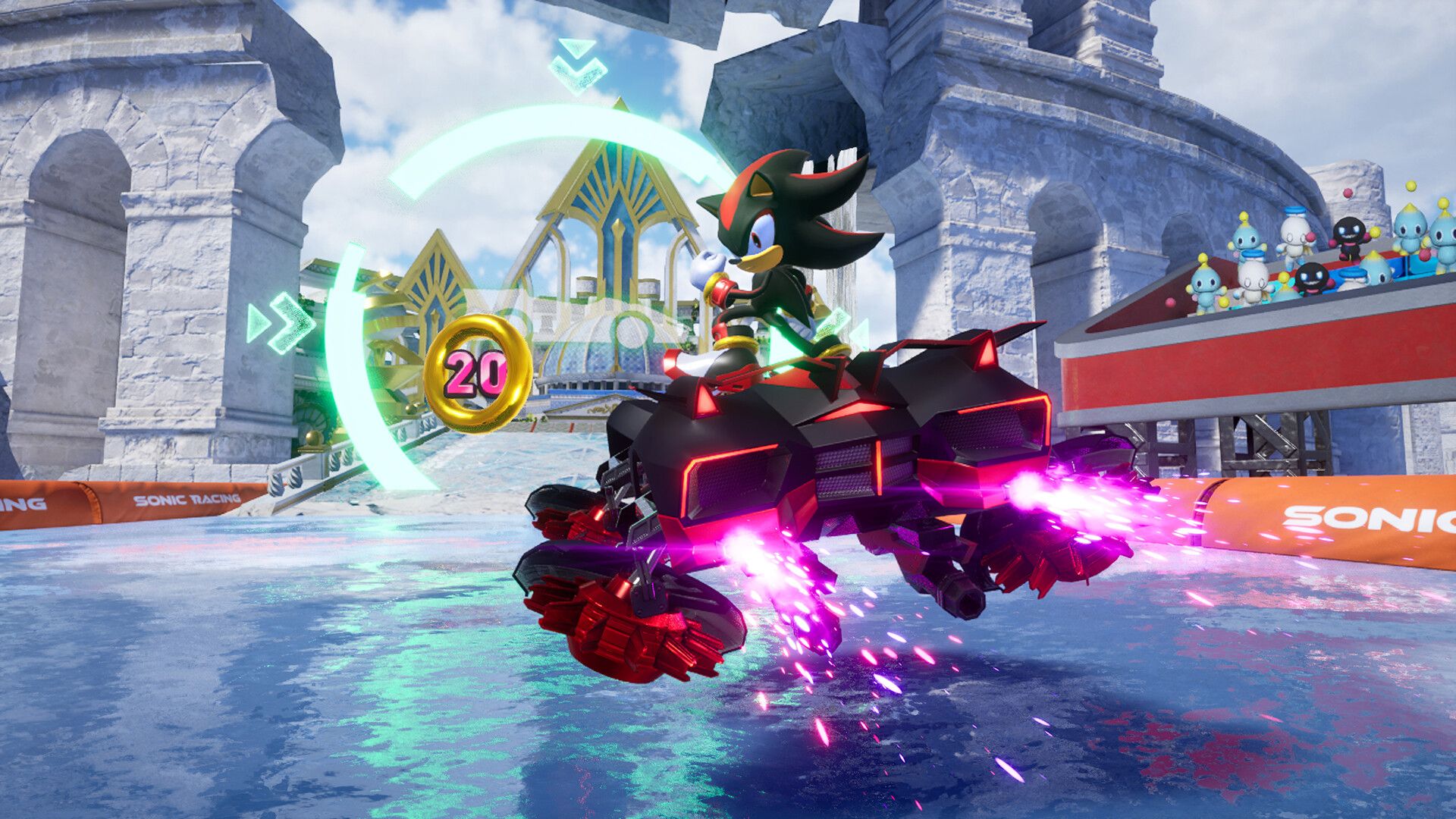 Sonic Racing: CrossWorlds - Vários carros competindo.